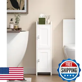Akxomel B0f653z33f Small Bathroom Cabinet With 2 Doors 7.9x7.9 White Narrow Toilet Paper St