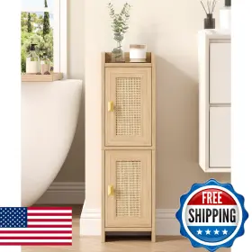 Akxomel B0f6549l6z Rattan Small Bathroom Cabinet With 2 Doors 7.9ftftd X 7.9ftftw Narrow Toile