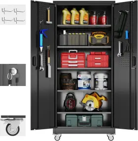 B08CZBGF8V AOBABO Lockable Garage Storage Cabinet Pegboard