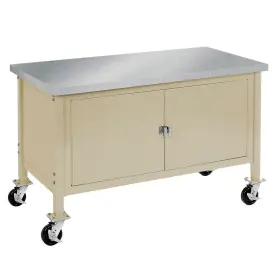 Global Industrial 249213tn Mobile Workbench With Security Cabinet Stainless Steel Square Edge 60 Inch W X 30 D