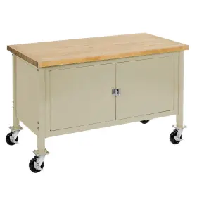 Global Industrial 249218tn Mobile Workbench With Security Cabinet Maple Butcher Block Safety Edge 72 Inch W X