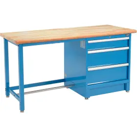 Global Industrial 711147 72wx30d Modular Workbench 3 Drawers Maple Butcher Block Safety