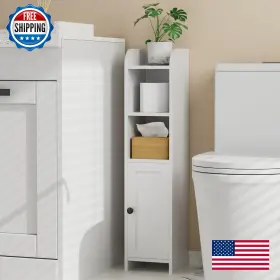 B0CD2J2JTB HOMHEDY Corner Bathroom Cabinet Door Shelves Space