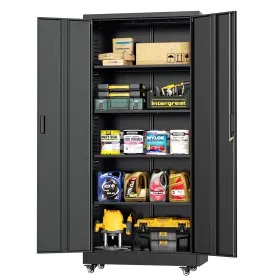 B0FT791WNQ INTERGREAT Steel Lockable Storage Cabinet Wheels