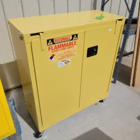 Securall P340 Mobile 40 Gallon Flammable Cabinet 46 Inch H X 43 W 18 L Self-latch Securall P340 Mobile 40 Gallon Flammable Cabinet 46 Inch H X 43 W 18 L Self-latch