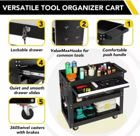 RTC001-BK SUN SUMMER Tool Chest Wheels Rolling Box #3
