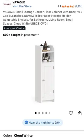 BBC310W01 VASAGLE Corner Floor Cabinet Door