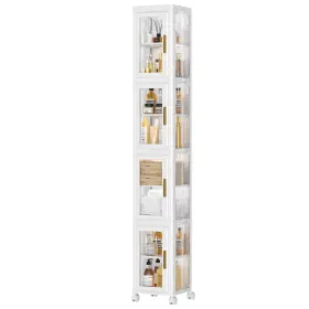 Vecelo B0dpmsg85s 4-tier Slim Clear Plastic Storage Cabinet With Wheels Adjustable Lockable