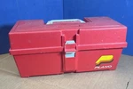 Vintage Plano Red Tackle Tool Box W Unusual Latch. Fixed Price $12.00.