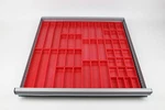 Tool Box Drawer Organizer Set 49 Red Plastic Bins, 1 Inch Deep Storage. Fixed Price $64.05.