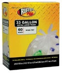 Berry 1124909 Ruffies Pro 60 Count 33 Gallon .75 Clear Trash Garbage Bags - 2 Pk. Fixed Price $52.99.