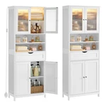 Vasagle Storage Cabinet With Led Lights, Freestanding Cloud White. Fixed Price $235.00.