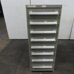 Stanley Vidmar 8 Drawer Small Parts Tools Storage Shop Cabinet 22.5" X 28" 59". Fixed Price $1049.99.