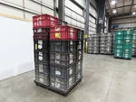 Orbis Stakpak Stackable Plastic Tote Container Bin 24x22x14" Mixed Color Lot 22. Fixed Price $417.99.