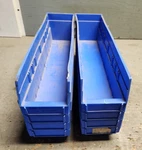 (lot Of 8) Akro Mils 30-128 Storage Bin L: 17-7/8" W: 4-1/8" H: 4" Blue. Fixed Price $27.00.