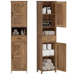 Homhedy 67" H Bathroom Storage Cabinet, 2 Barn Doors, 1 Drawer, Narrow. Fixed Price $167.99.