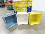 Orbis Stakpak Stackable Plastic Tote Container Bin 24x22x14" Mixed Colors Lot 20. Fixed Price $379.99.
