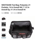 Westward Wide-mouth Tool Bag, 600d Polyester, 21 Pockets, Black, 32pj36. Fixed Price $60.00.