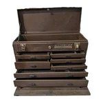 Vintage Waterloo Industrial 7 Drawer Machinist Tool Box Lined Brown Metal. Fixed Price $124.00.