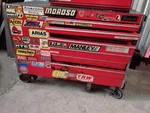 Red Snap On Tool Box Chest & Roller Cabinet 50''x27''x40"; 13 Drawers 3 Sides. Fixed Price $850.00.