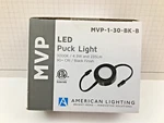 American Lighting Mvp-1-30-bk-b Mvp Led Puck Light, 3000k, 4.3 W & 235 Lm Black. Fixed Price $17.99.